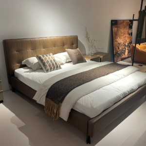 Brown Leather Bed with Adjustable Accents