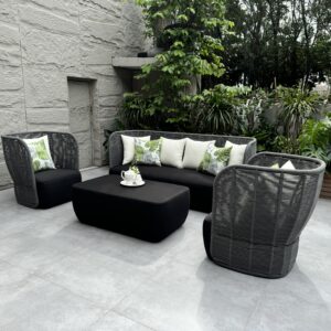 Contemporary Grey Rope- Woven Outdoor Lounge Sofa Ensemble