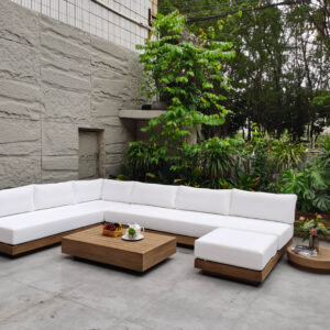 Elegant Teak - made White Cushioned Outdoor Sofa