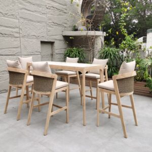 teakwood Outdoor High - Back Dining Chair Set