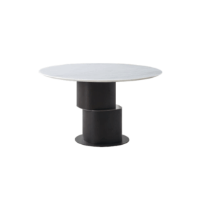 Modern Round Marble - Top Dining Table with Black Metal Base