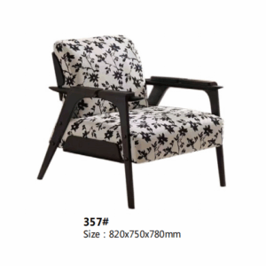 Modern Wooden - Framed Leisure Chair with Black - White Floral Upholstery