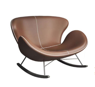 Modern Brown Leather Rocking Lounge Chair