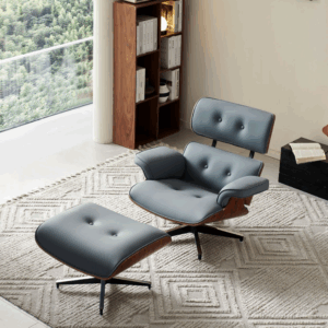 Eames - Style Gray Leather Lounge Chair & Ottoman Set