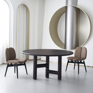Asymmetric Legs Round Dark Wood Dining Table, Modern Style