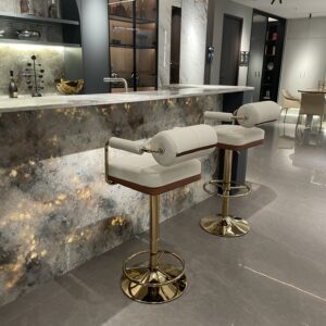 Modern Luxury Gold - Plated Bar Stools with Cream Upholstery