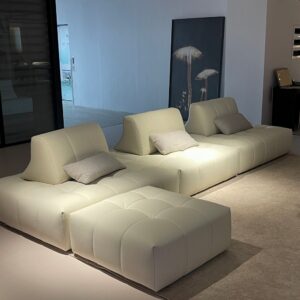 Modern Cream Leather Modular Sectional Sofa