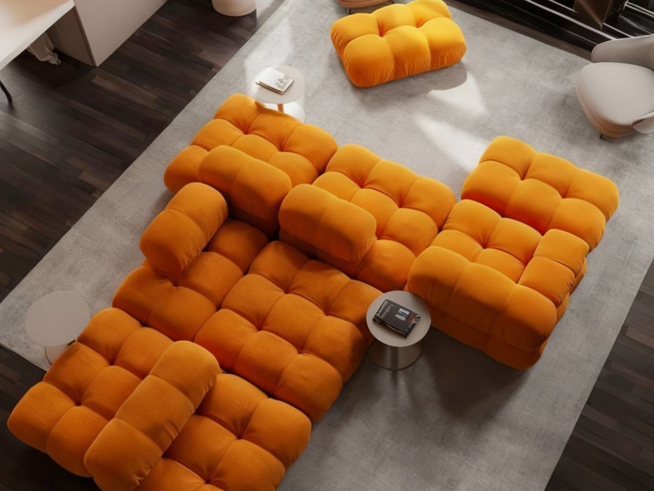 Vibrant Orange Tufted Modular Sectional Sofa