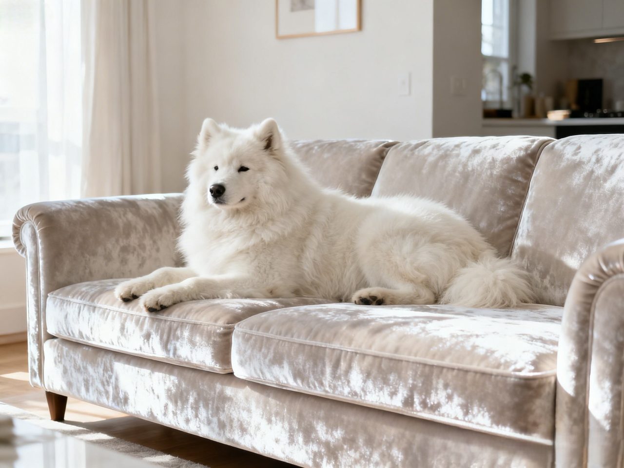 dog on the velvet sofa